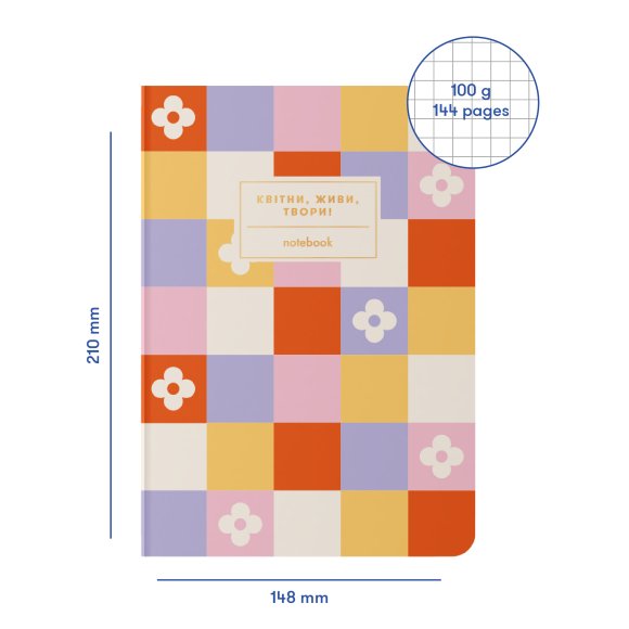 Plaid notebook "Bloom, live, create" colorful: Photo