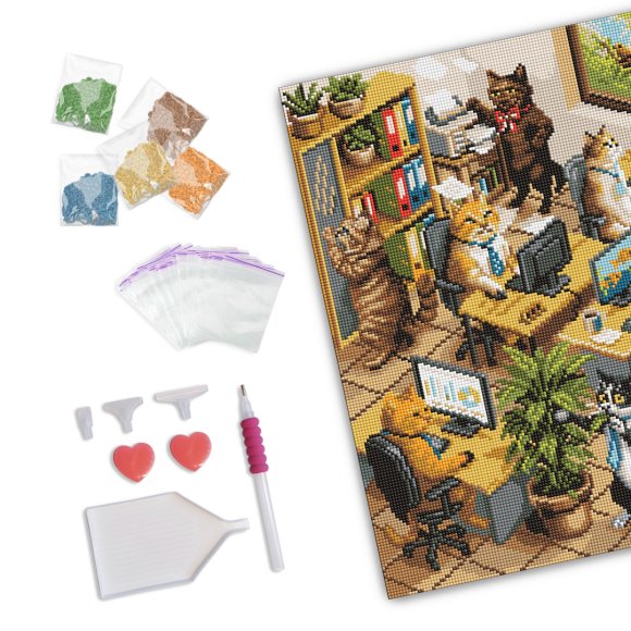 Алмазная мозаика «Кошачий офис»: Фото