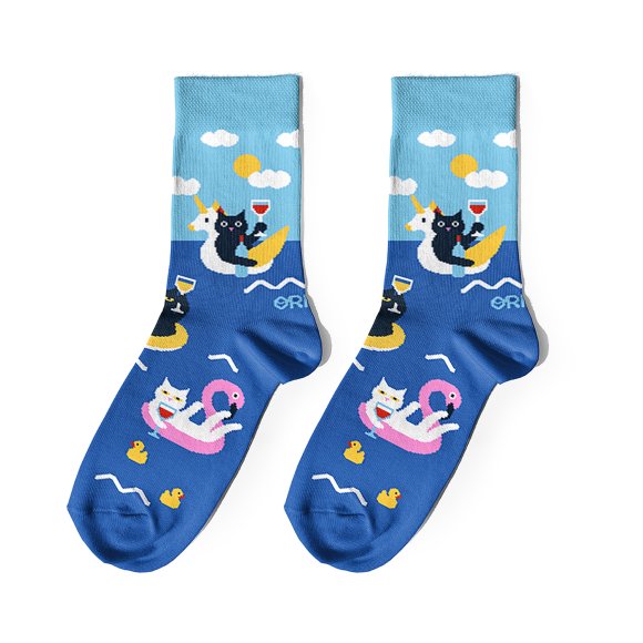 Носки «Коты и вино на море»: Фото