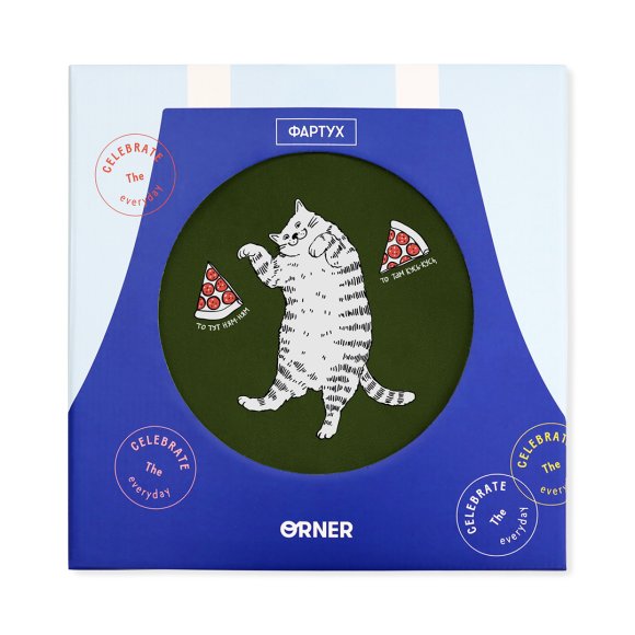 Фартук «Кот с пиццей» оливковый: Фото