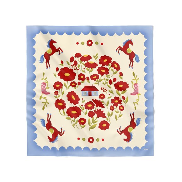 Scarf "House Among Flowers" red: Photo