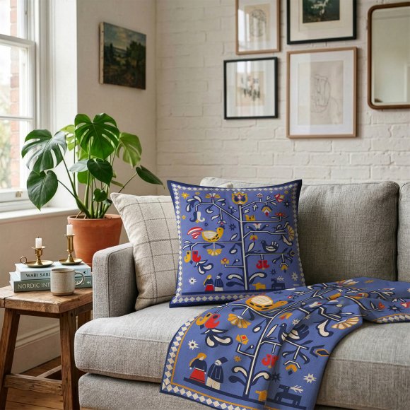 Подушка «Дерево життя» блакитна: Фото