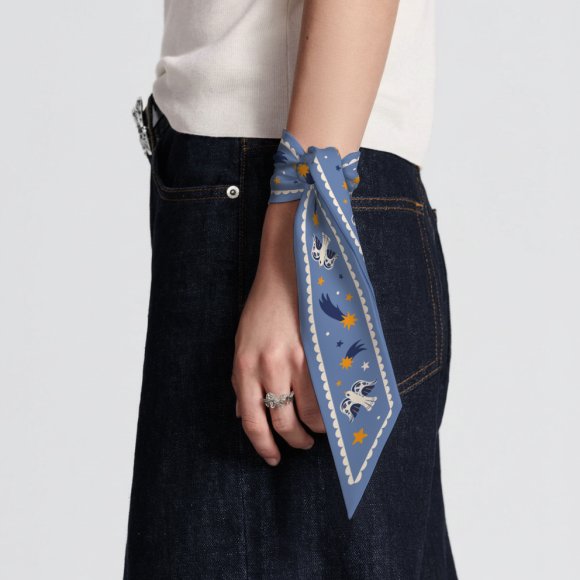 Twilly Scarf "Birds in the starry sky" blue: Photo