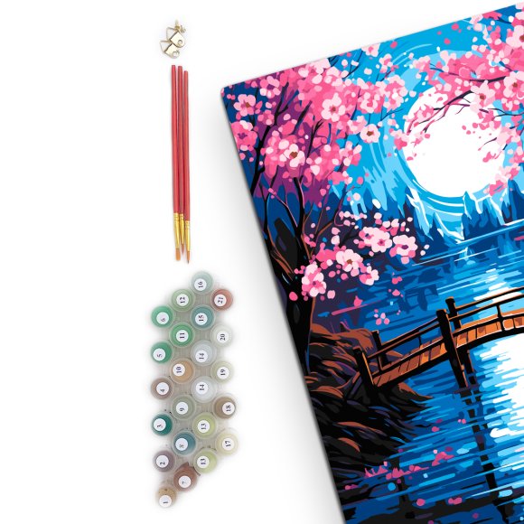 Painting by numbers "Bridge and cherry blossoms": Photo