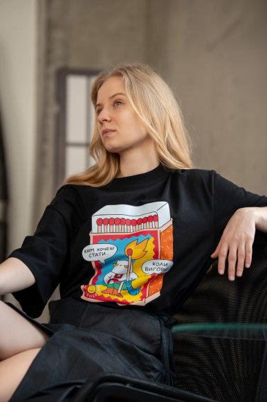 Oversized T-shirt ORNER x Maliunok "You’ll burn out" black: Photo