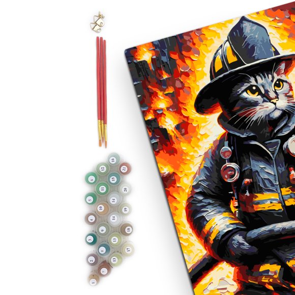 Painting by numbers "Cat-Firefighter": Photo