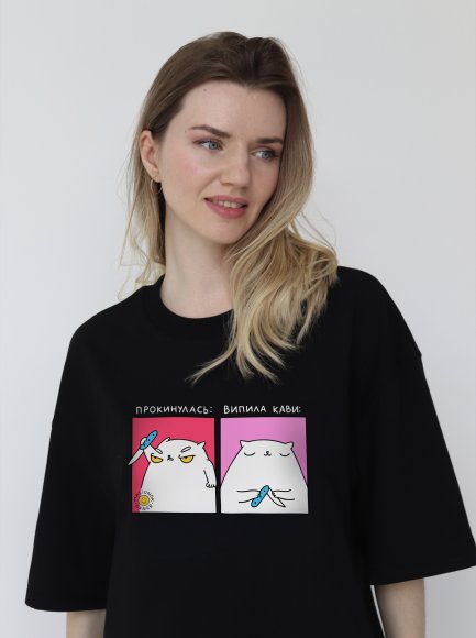 Футболка оверсайз ORNER х Maliunok «Кавоманка» чорна: Фото