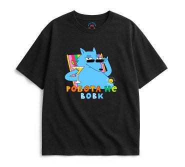 Oversized T-shirt ORNER x Maliunok “Work’s Not a Wolf” black: photo - ORNER