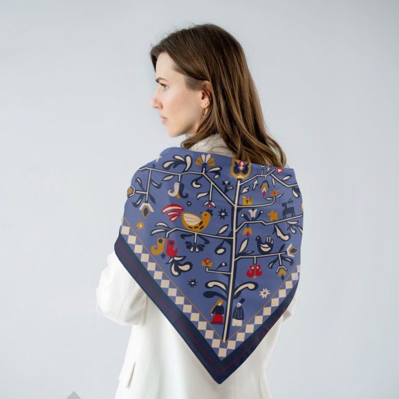 Хустка-косинка «Дерево життя» блакитна: Фото