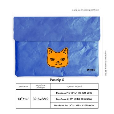 Чехол для ноутбука «Кот-работник года» сине-желтый: Фото - ORNER