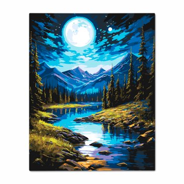 Painting by numbers Mountain river. Landscape: photo - ORNER