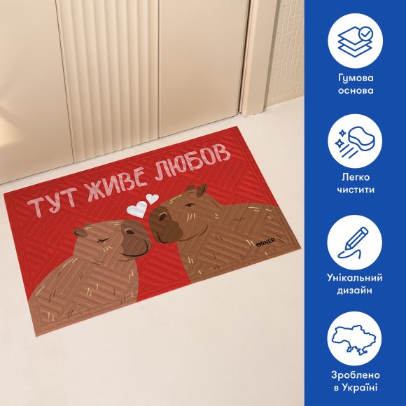 Ковер придверный «Здесь живет любовь, капибары»: Фото