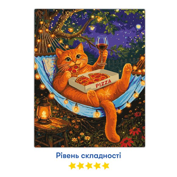 Paint by numbers "Cat with wine and pizza": Photo