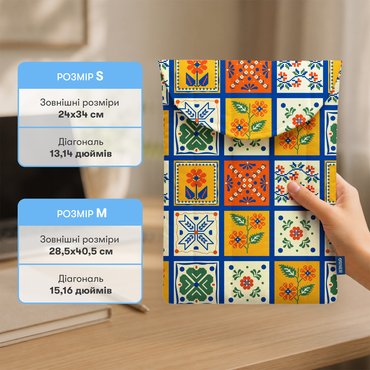 Вертикальний чохол для ноутбука «Квітучі кахлі» синій: Фото - ORNER