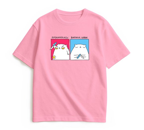 Oversized T-shirt ORNER x Maliunok "Coffee Girl" pink: Photo