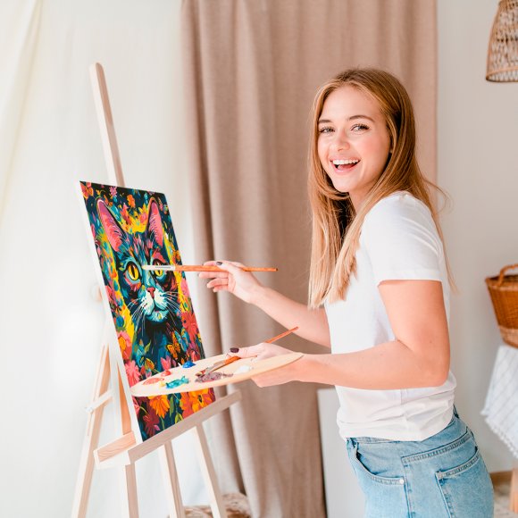 Картина за номерами «Кіт у барвистих квітах»: Фото