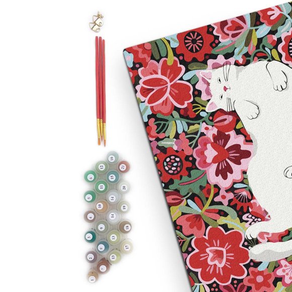 Картина по номерам «Кот в цветах»: Фото