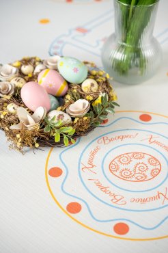 Скатерть «Пасхальные моменты» светло-голубая 130х170: Фото - ORNER