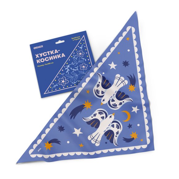 Хустка-косинка «Птахи на зоряному небі» блакитна: Фото