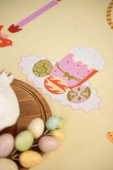 Скатерть «Пасхальная корзина» жёлтая 130х170: Фото