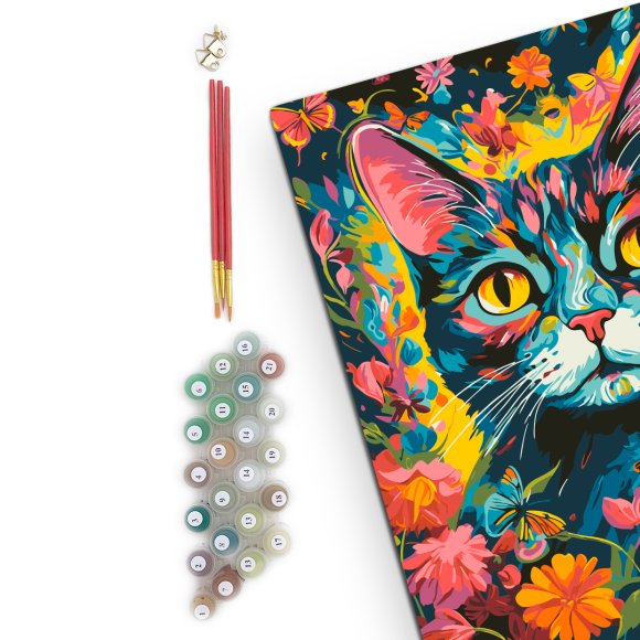 Картина за номерами «Кіт у барвистих квітах»: Фото