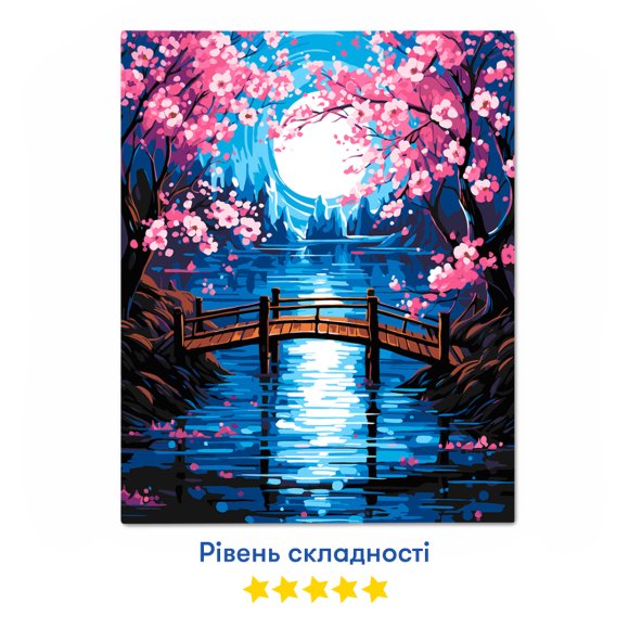 Painting by numbers "Bridge and cherry blossoms": Photo