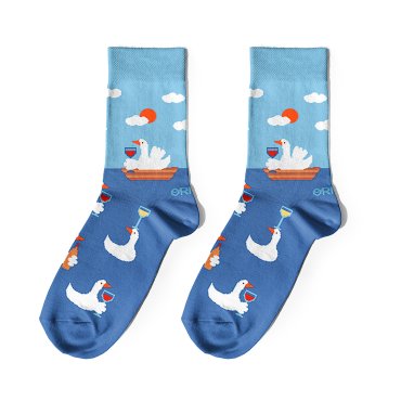 Socks Wine-Loving Geese blue: photo - ORNER