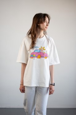 Футболка оверсайз ORNER х Maliunok «Вывезу» молочная: Фото - ORNER