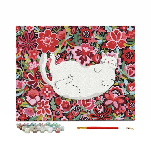 Картина по номерам «Кот в цветах»: Фото