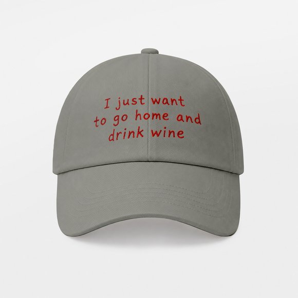 Кепка «I just wanna go home and drink wine» сіра: Фото