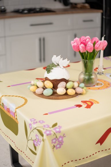 Скатерть «Пасхальная корзина» жёлтая 130х170: Фото