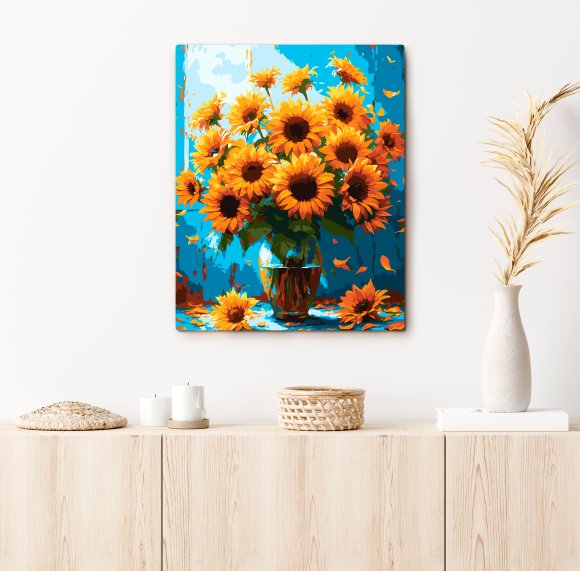 Картина по номерам «Подсолнухи в вазе»: Фото
