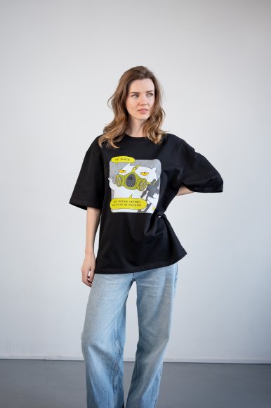 Футболка оверсайз ORNER х Maliunok «Не бійся» чорна: Фото