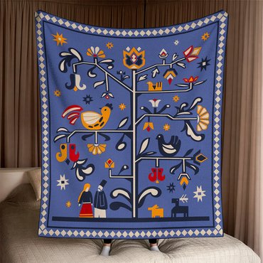Blanket Tree of Life 190x220 cm blue: photo - ORNER