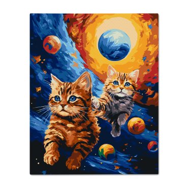 Painting by numbers Cats fly in space: photo - ORNER