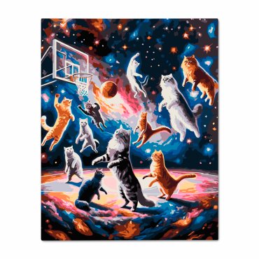 Painting by numbers Cats-basketball players in Space: photo - ORNER