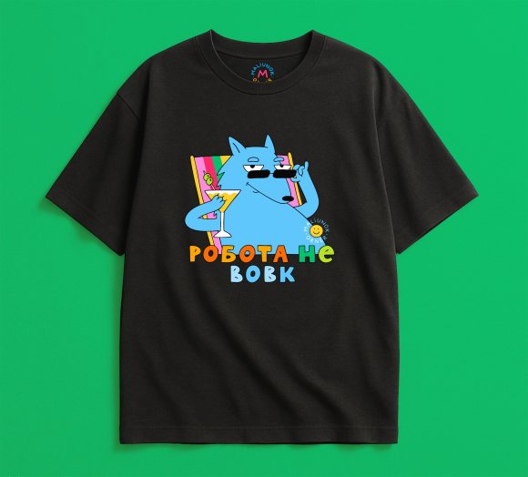 Oversized T-shirt ORNER x Maliunok “Work’s Not a Wolf” black: Photo