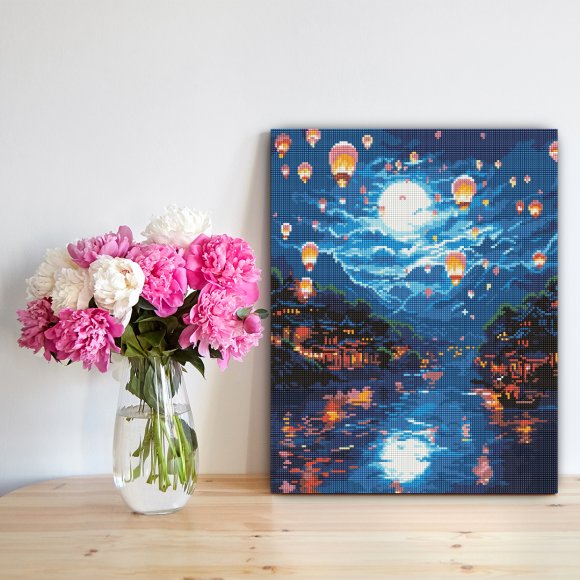 Алмазная мозаика «Воздушные шары в ночном небе»: Фото