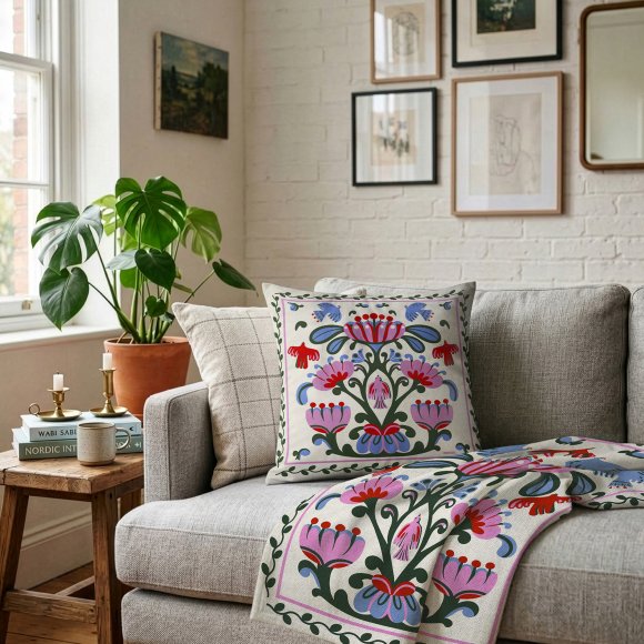 Cushion "World tree" milky: Photo