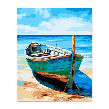 Painting by numbers Boat on a sandy shore: photo - ORNER