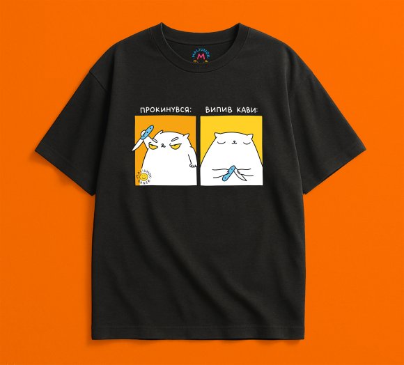 Футболка оверсайз ORNER х Maliunok «Кофеман» черная: Фото