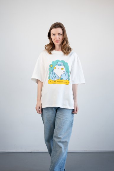Футболка оверсайз ORNER х Maliunok «Психушка» молочная: Фото