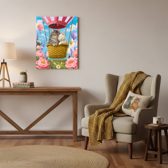 Картина по номерам «Коты на воздушном шаре»: Фото