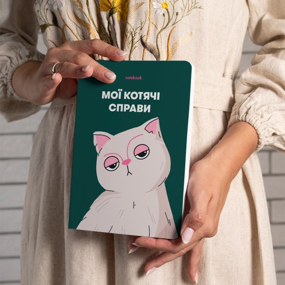 Блокнот у клітинку «Мої котячі справи» зелений: Фото