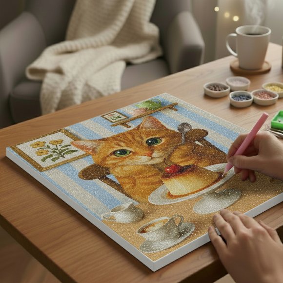 Алмазная мозаика «Кошачье угощение»: Фото