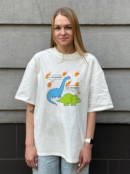 Футболка оверсайз ORNER х Maliunok «Не переживай» молочная: Фото