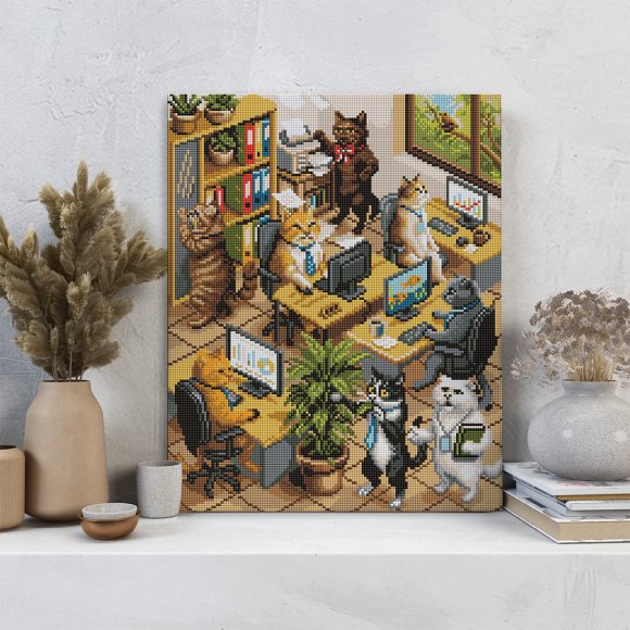 Алмазная мозаика «Кошачий офис»: Фото