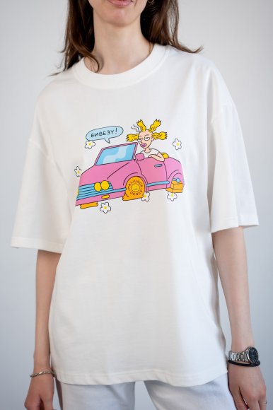 Футболка оверсайз ORNER х Maliunok «Вывезу» молочная: Фото