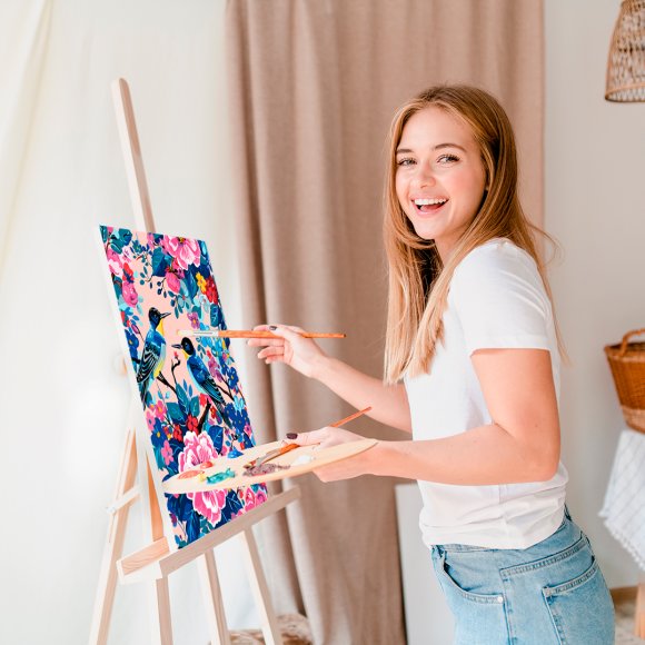 Painting by numbers "Birds in flowers": Photo