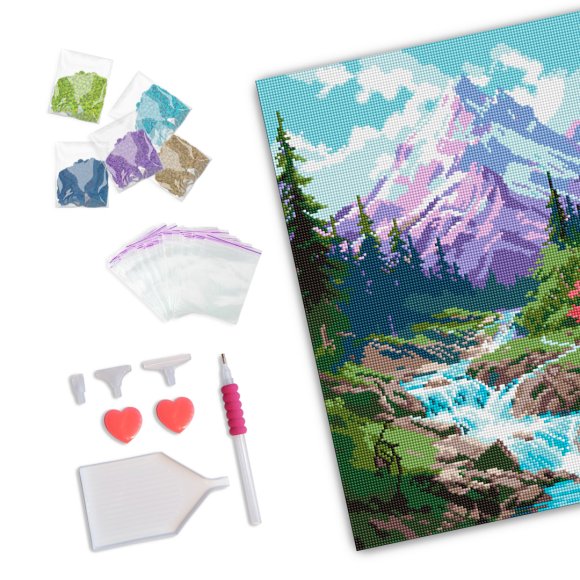 Алмазная мозаика «Стремительная горная река»: Фото